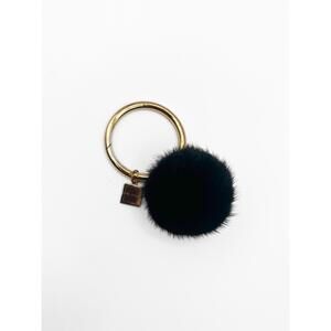 NEW LINDA RICHARDS women's mink pom large key ring in black